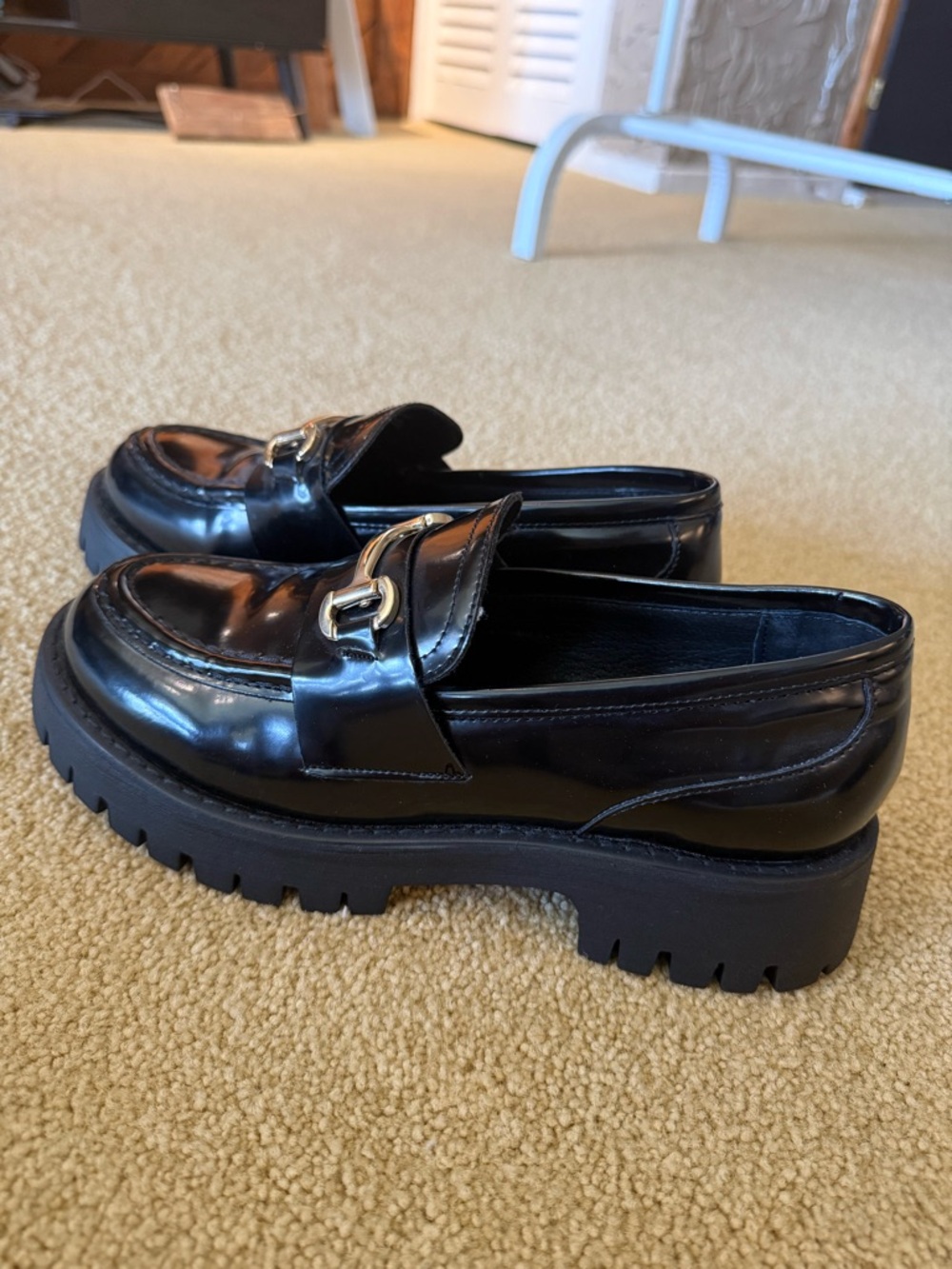 Steve Madden Black Patent Chunky Lug Loafers